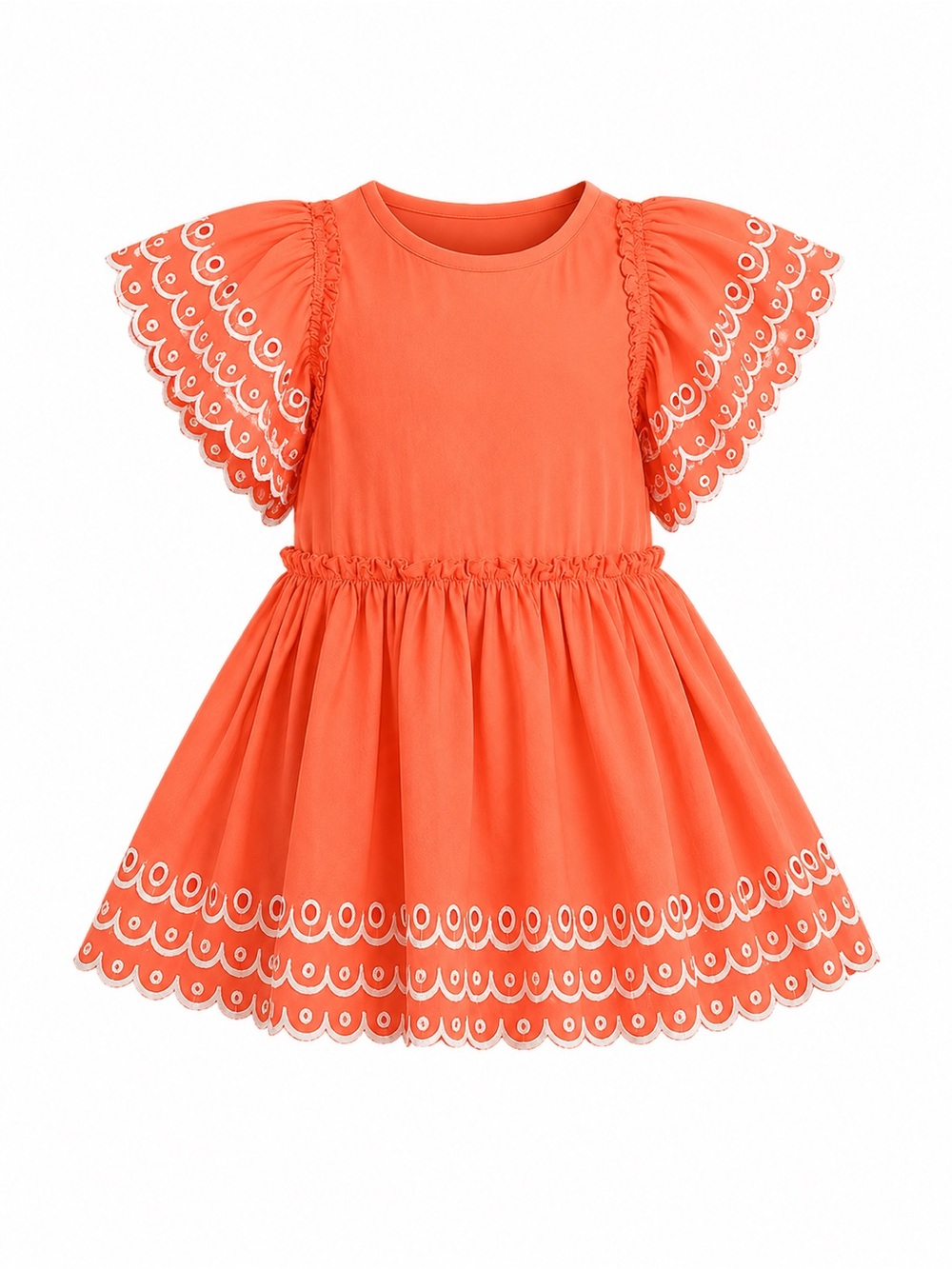 Stella McCartney Kids Girls Orange Ruffle Flutter Sleeve Dress 2Y Designer Boho